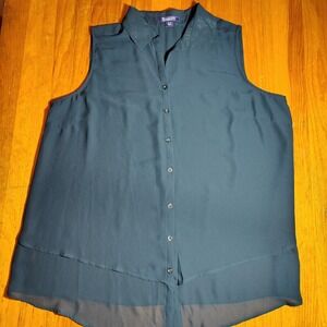 Roaman's Women's 16W Dark Teal‎ Sleeveless Button Down Blouse Top